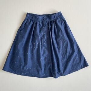 ModCloth Navy Dotted High Rise Button Up Full Skirt / Sz 6 / Cotton Retro Twee